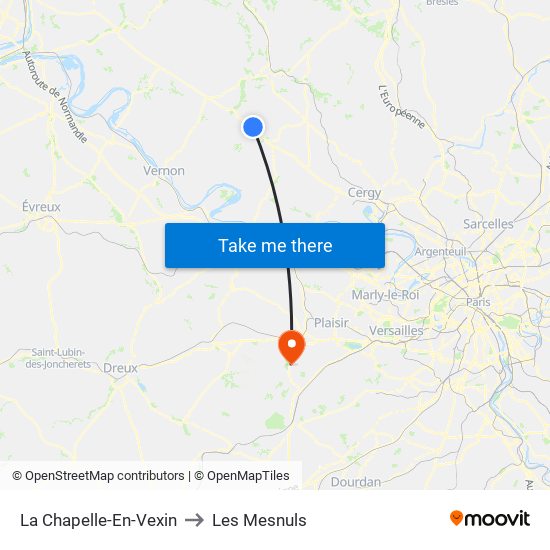 La Chapelle-En-Vexin to Les Mesnuls map