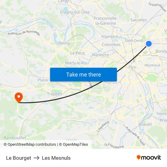 Le Bourget to Les Mesnuls map