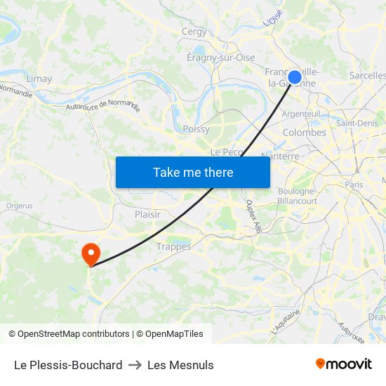 Le Plessis-Bouchard to Les Mesnuls map
