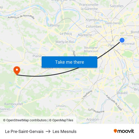 Le Pre-Saint-Gervais to Les Mesnuls map