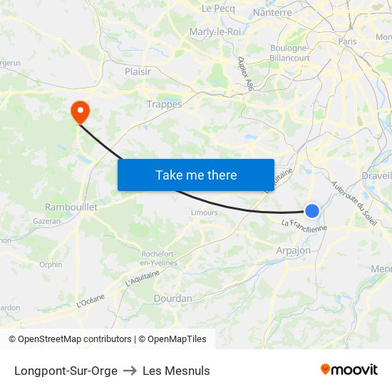 Longpont-Sur-Orge to Les Mesnuls map