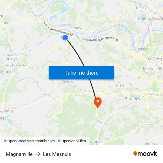 Magnanville to Les Mesnuls map