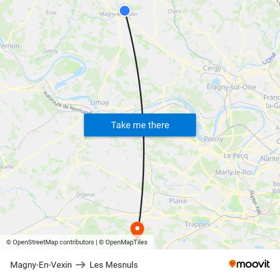 Magny-En-Vexin to Les Mesnuls map