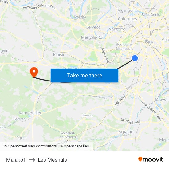 Malakoff to Les Mesnuls map