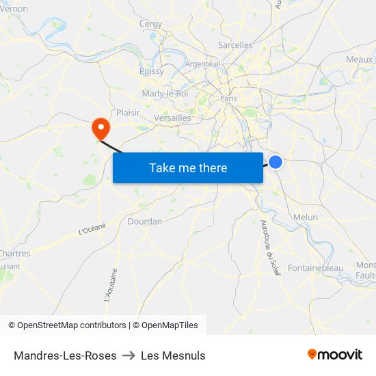 Mandres-Les-Roses to Les Mesnuls map