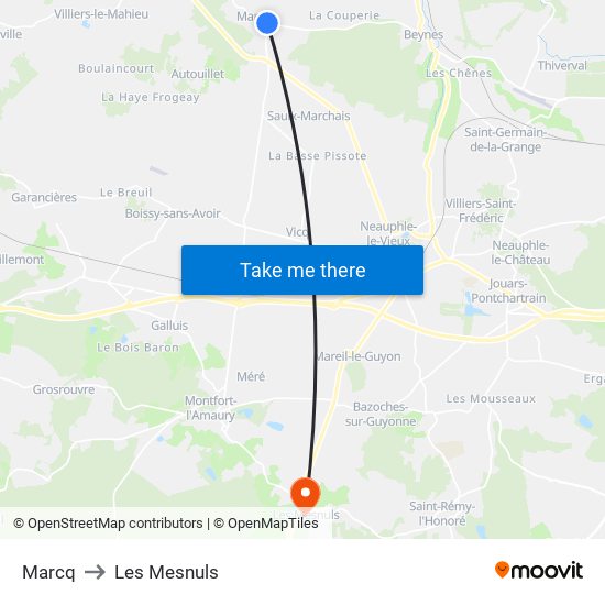 Marcq to Les Mesnuls map