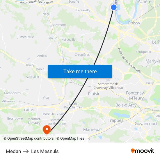 Medan to Les Mesnuls map