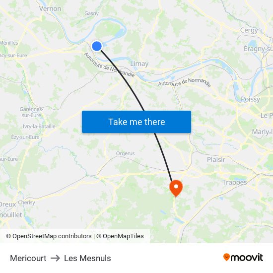 Mericourt to Les Mesnuls map