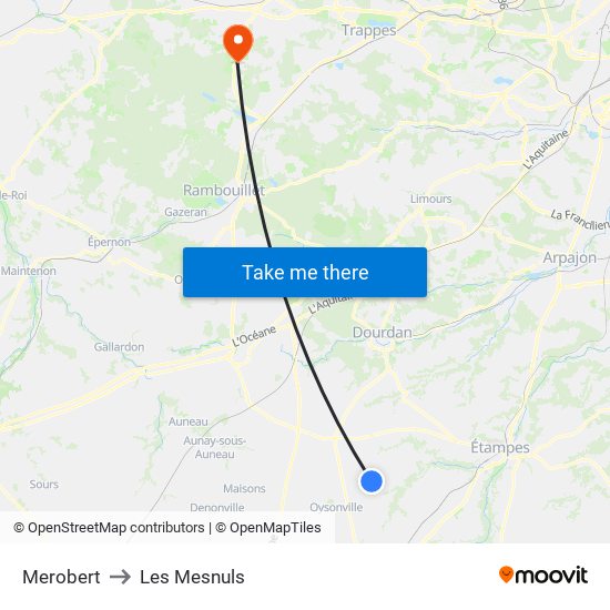 Merobert to Les Mesnuls map