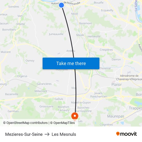 Mezieres-Sur-Seine to Les Mesnuls map