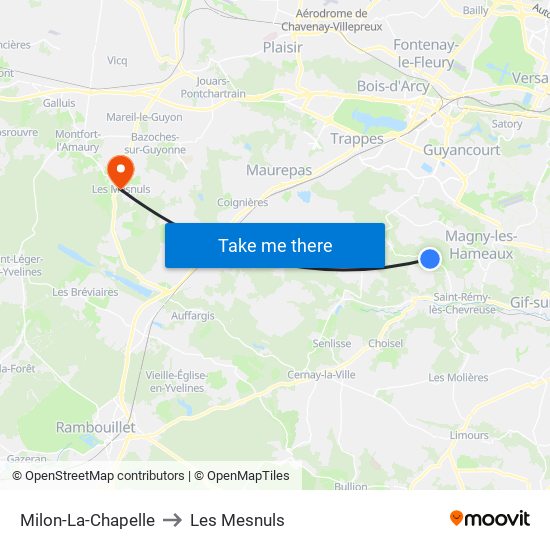 Milon-La-Chapelle to Les Mesnuls map