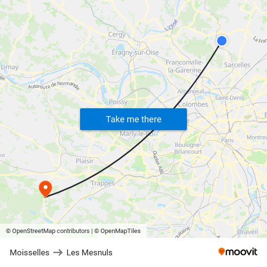 Moisselles to Les Mesnuls map
