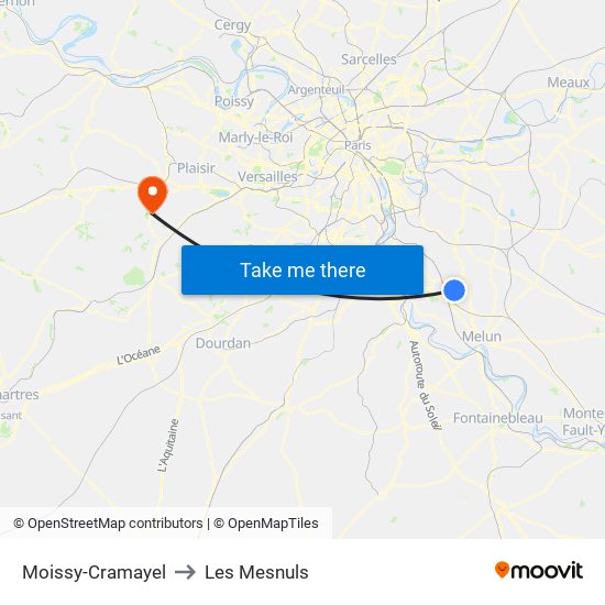 Moissy-Cramayel to Les Mesnuls map