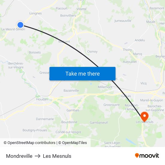 Mondreville to Les Mesnuls map