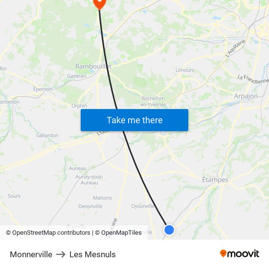 Monnerville to Les Mesnuls map