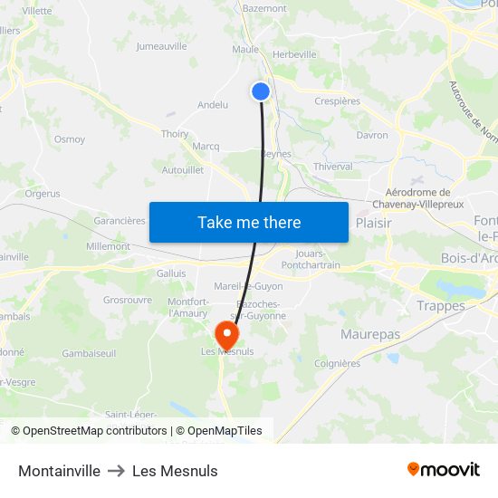 Montainville to Les Mesnuls map