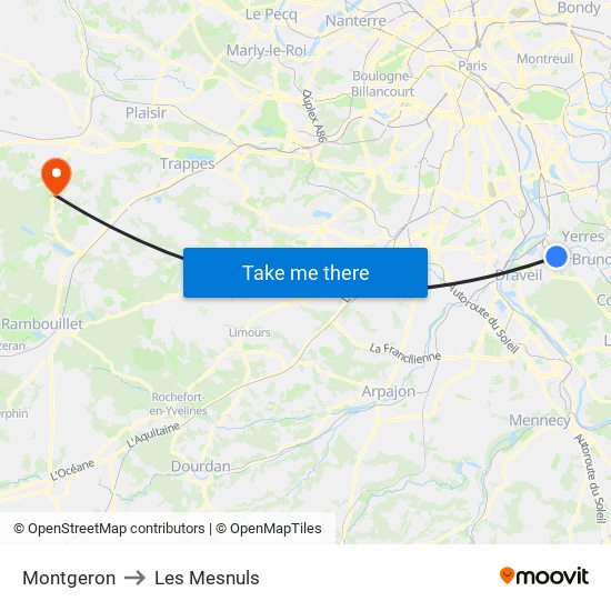 Montgeron to Les Mesnuls map