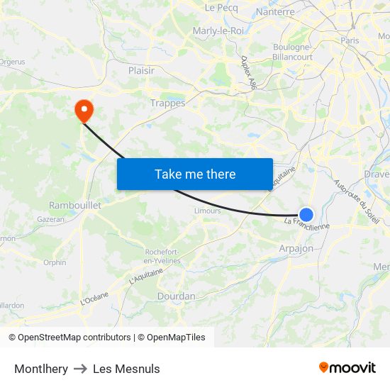 Montlhery to Les Mesnuls map