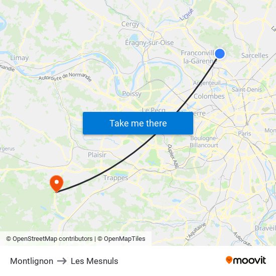 Montlignon to Les Mesnuls map
