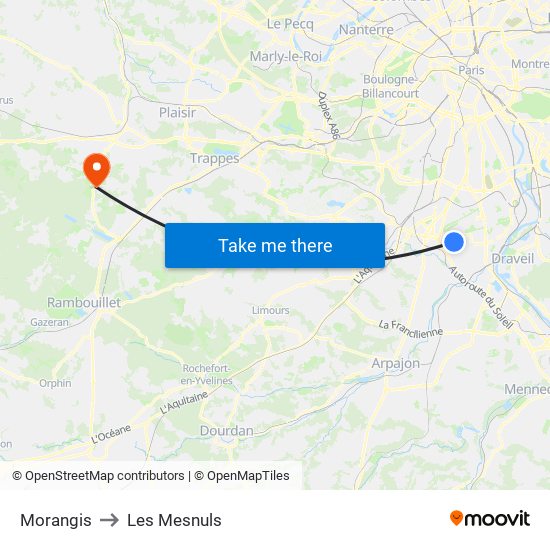 Morangis to Les Mesnuls map