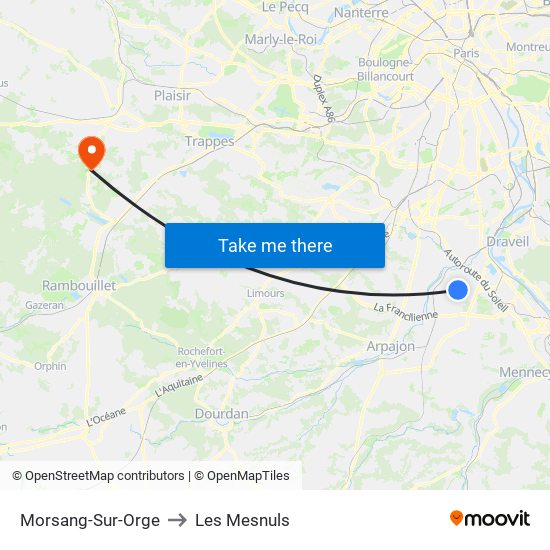 Morsang-Sur-Orge to Les Mesnuls map