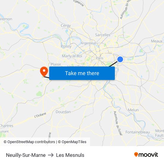 Neuilly-Sur-Marne to Les Mesnuls map