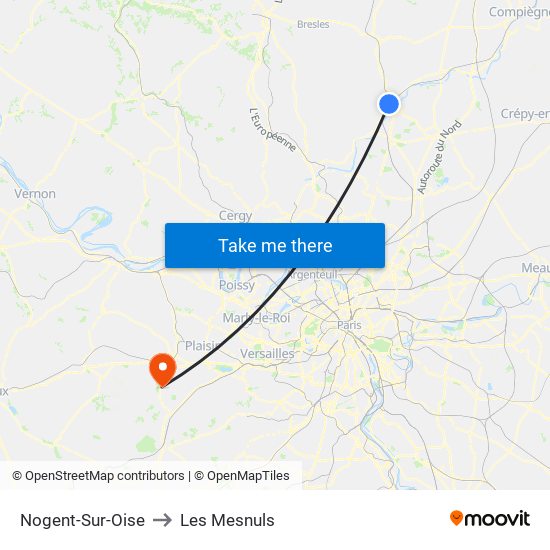 Nogent-Sur-Oise to Les Mesnuls map