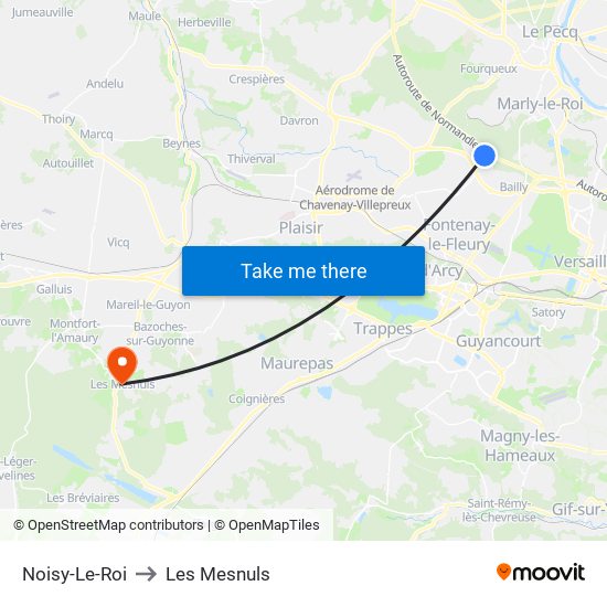 Noisy-Le-Roi to Les Mesnuls map
