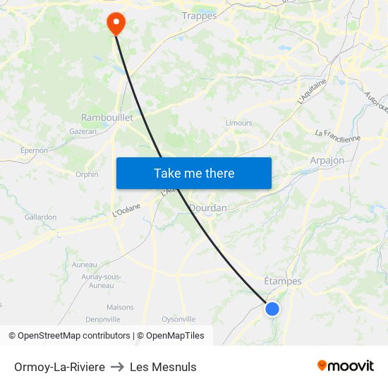 Ormoy-La-Riviere to Les Mesnuls map