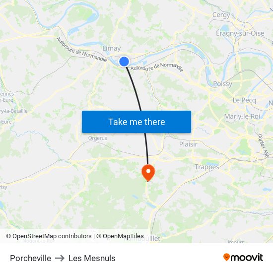 Porcheville to Les Mesnuls map