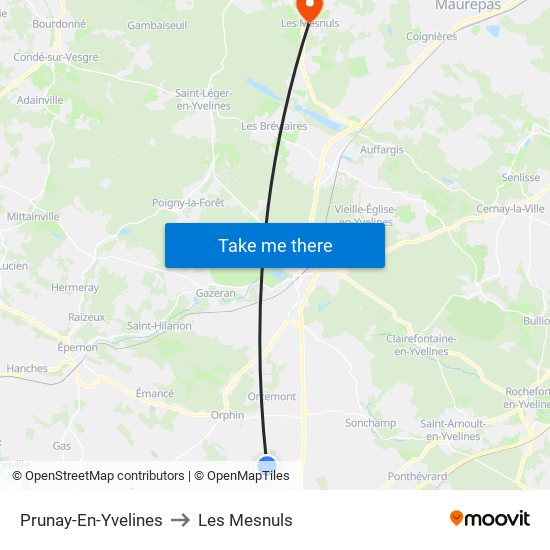 Prunay-En-Yvelines to Les Mesnuls map
