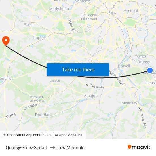 Quincy-Sous-Senart to Les Mesnuls map