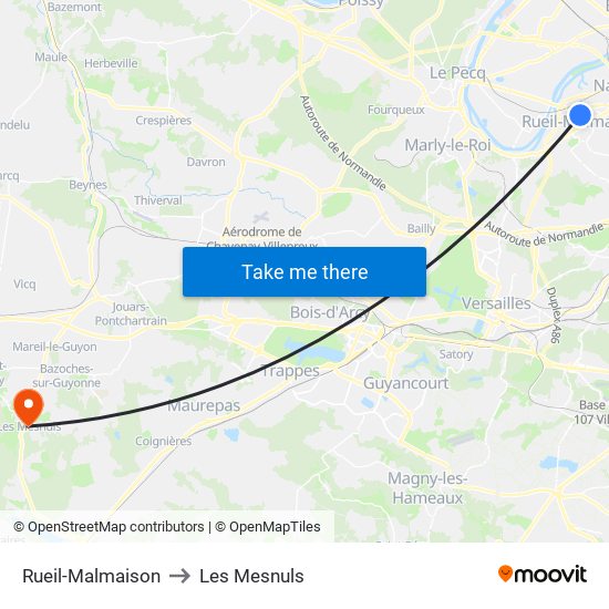 Rueil-Malmaison to Les Mesnuls map