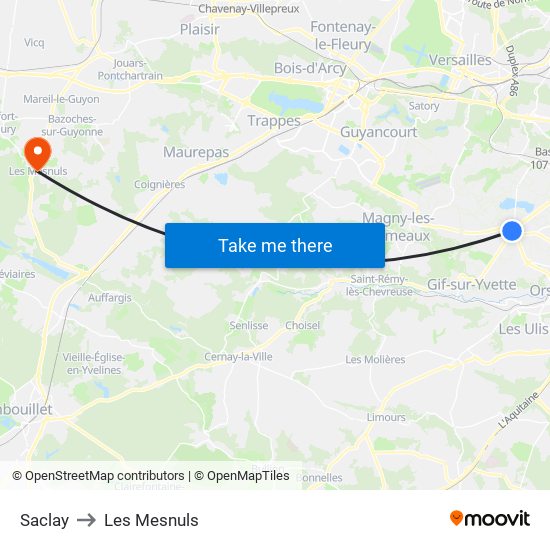Saclay to Les Mesnuls map