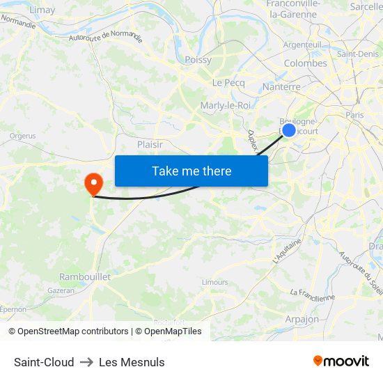 Saint-Cloud to Les Mesnuls map