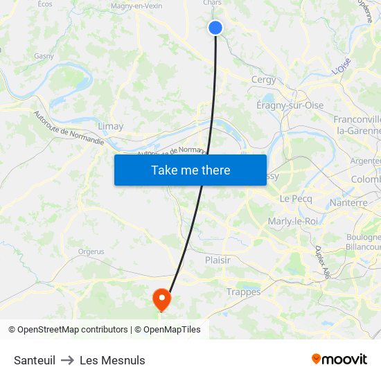 Santeuil to Les Mesnuls map