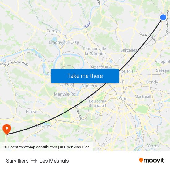 Survilliers to Les Mesnuls map
