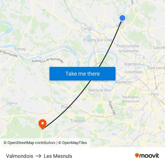 Valmondois to Les Mesnuls map