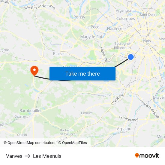 Vanves to Les Mesnuls map