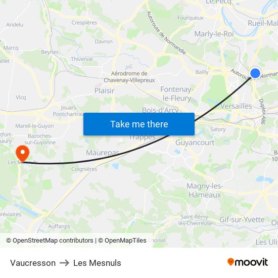 Vaucresson to Les Mesnuls map