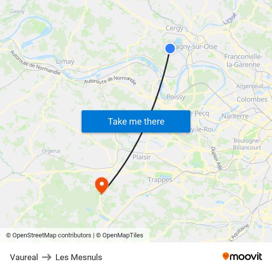 Vaureal to Les Mesnuls map
