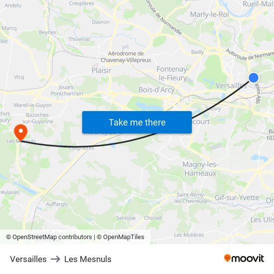 Versailles to Les Mesnuls map