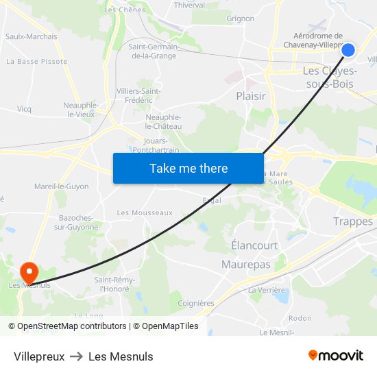 Villepreux to Les Mesnuls map