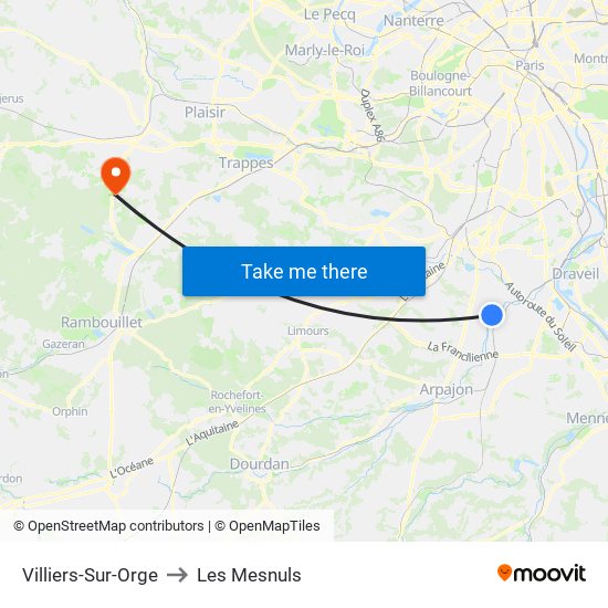 Villiers-Sur-Orge to Les Mesnuls map