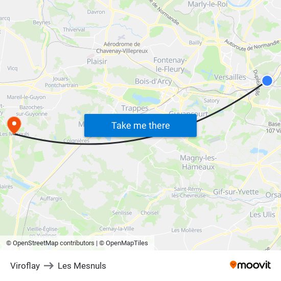 Viroflay to Les Mesnuls map