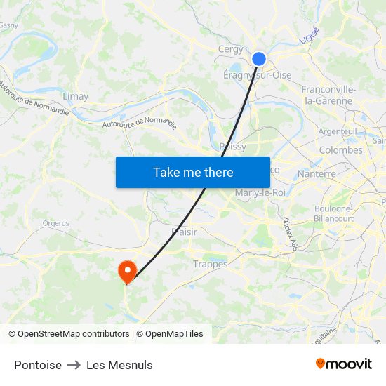 Pontoise to Les Mesnuls map