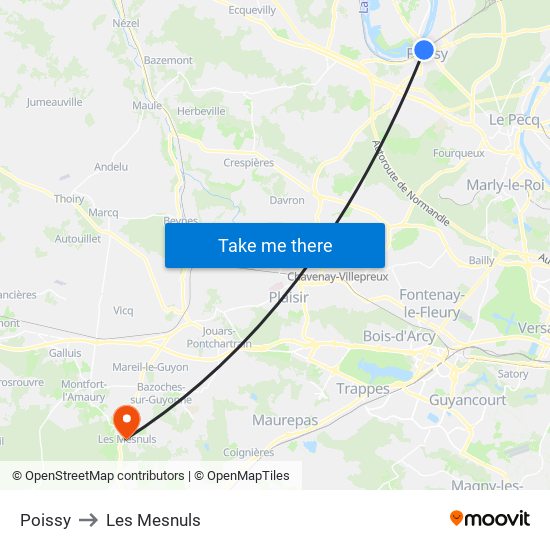 Poissy to Les Mesnuls map