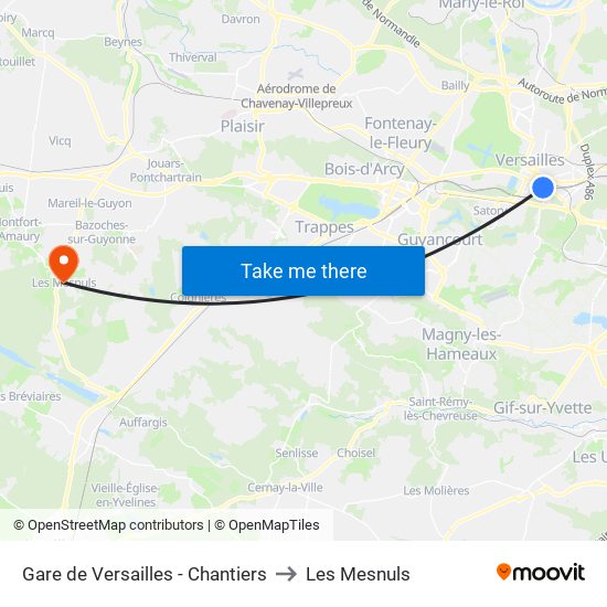 Gare de Versailles - Chantiers to Les Mesnuls map