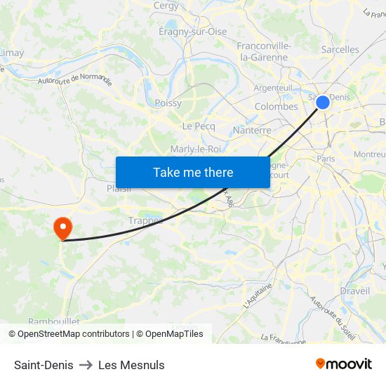 Saint-Denis to Les Mesnuls map