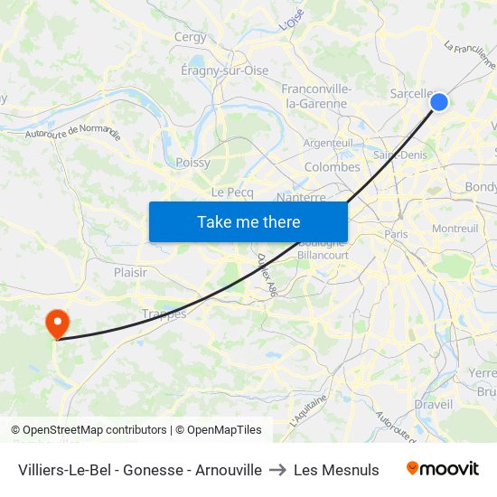 Villiers-Le-Bel - Gonesse - Arnouville to Les Mesnuls map